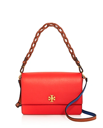 Shop Tory Burch Kira Leather Shoulder Bag In Poppy Red Orange/gold