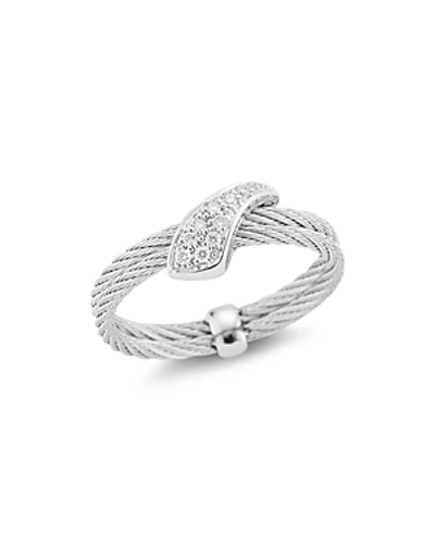 Shop Alor Noir Woven Diamond Ring In Silver