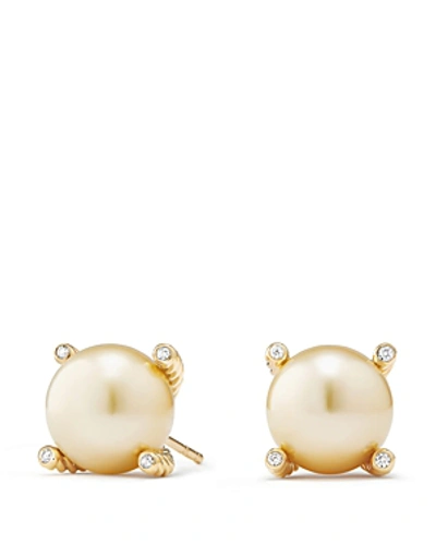 Shop David Yurman Solari South Sea Yellow Cultured Pearl Earrings With Diamonds In 18k Gold In Yellow/gold