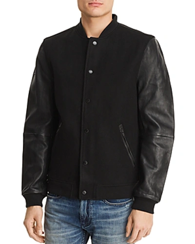 Superdry Varsity Leather Bomber Jacket In Black | ModeSens