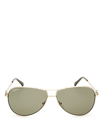 Shop Ferragamo Men's Aviator Sunglasses, 62mm In Gold/green