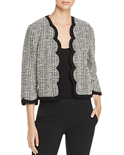 Shop Kate Spade New York Scalloped Tweed Crop Jacket In Black/cream