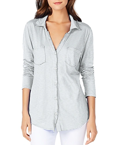 Shop Michael Stars Knit Button Down Top In Heather Gray