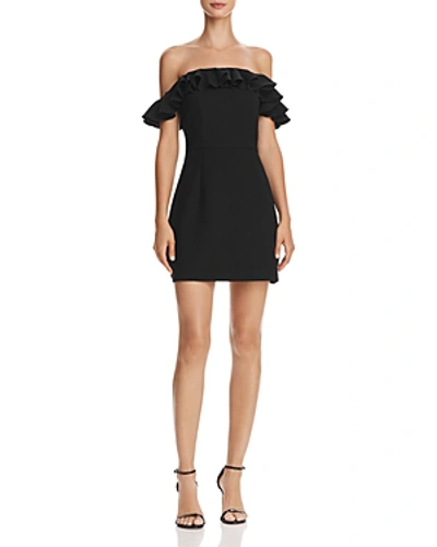 Shop French Connection Whisper Light Ruffled Off-the-shoulder Dress In Black
