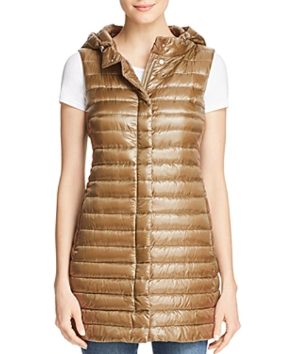 Shop Herno Nyl Hooded Long Lightweight Down Vest In Gold