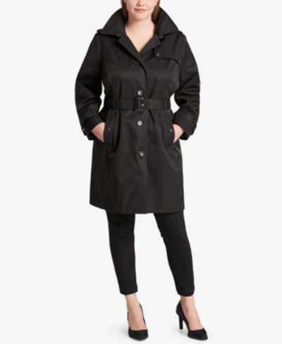 Shop Dkny Plus Size Belted Trench Coat In Black