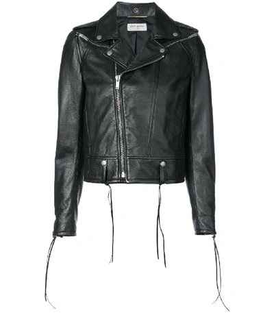 Shop Saint Laurent Black Classic Biker Lace Up Jacket