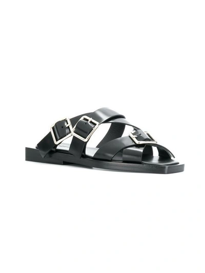 Shop Jil Sander Strappy Flat Sandals - Black