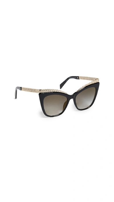 Shop Moschino Chain Cat Eye Sunglasses In Black/grey