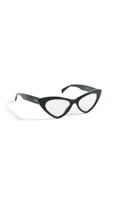 Shop Moschino Pointed Cat Eye Glasses In Black Gold/clear