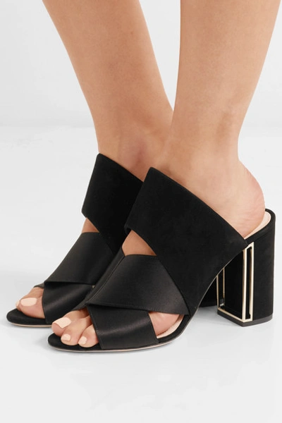 Shop Nicholas Kirkwood Nini Satin And Suede Mules In Black