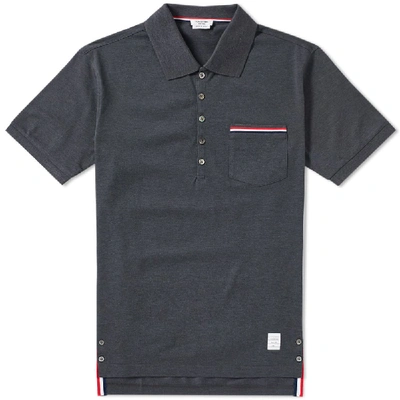 Shop Thom Browne Mercerised Pique Pocket Polo In Grey