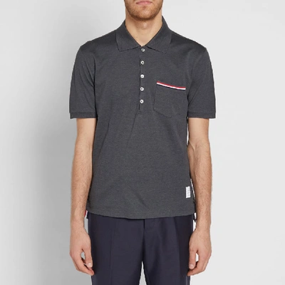 Shop Thom Browne Mercerised Pique Pocket Polo In Grey