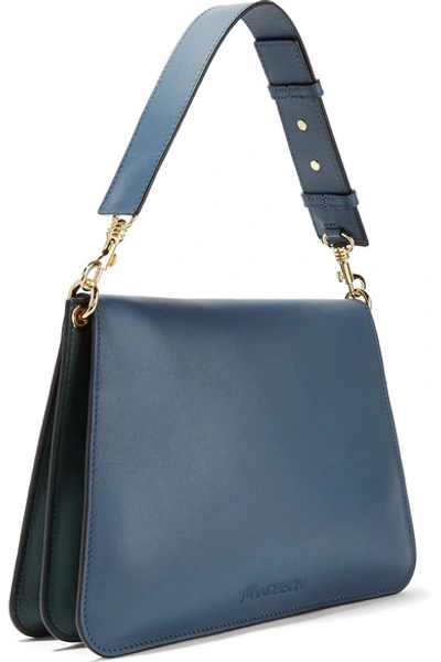 Shop Jw Anderson Pierce Medium Two-tone Leather Shoulder Bag In Petrol