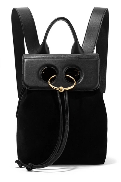 Shop Jw Anderson Pierce Mini Suede And Textured-leather Backpack In Black