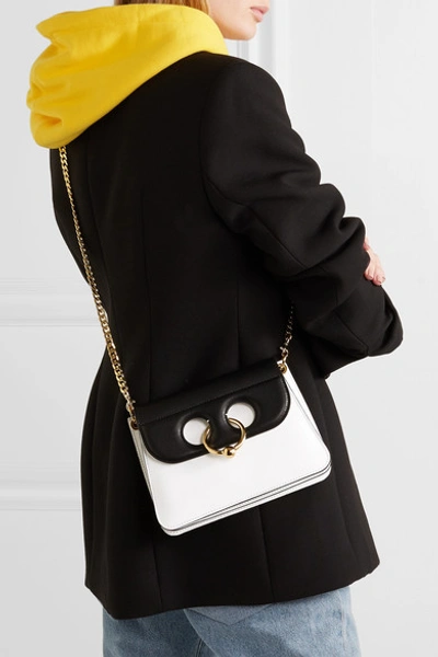 Shop Jw Anderson Pierce Mini Two-tone Leather Shoulder Bag In White