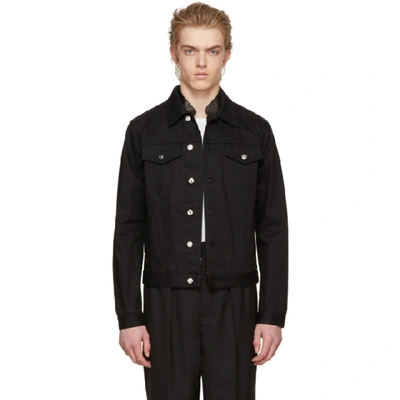 Shop Alexander Mcqueen Black Leather Trim Denim Jacket In 0901 Blkblk