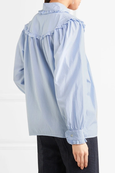 Shop Alexa Chung Ruffled Striped Cotton-poplin Shirt In Blue