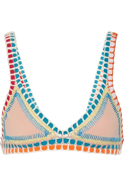 Shop Kiini Luna Crochet-trimmed Triangle Bikini Top In Pastel Pink