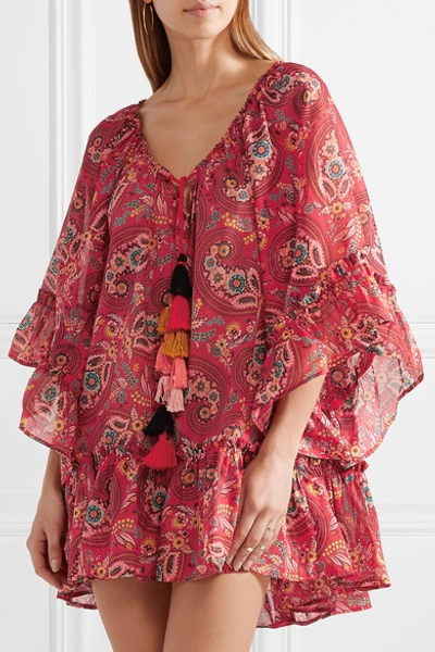 Shop Anjuna Darya Ruffled Printed Cotton-gauze Kaftan In Red