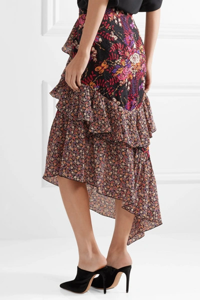 Shop Anna Sui Butterflies And Bells Asymmetric Silk-jacquard Midi Skirt In Purple