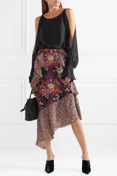 Shop Anna Sui Butterflies And Bells Asymmetric Silk-jacquard Midi Skirt In Purple