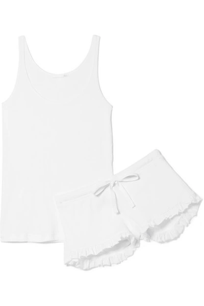 Shop Skin Ruffled Ribbed Pima Cotton-jersey Pajama Set In White