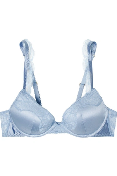 Shop Stella Mccartney Eloise Enchanting Stretch-silk And Lace Underwired Plunge Bra In Sky Blue