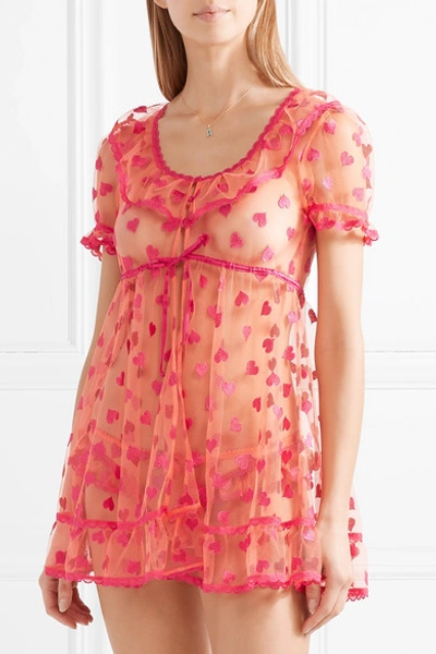 Shop Agent Provocateur Gabby Lace-trimmed Embroidered Tulle Chemise In Coral