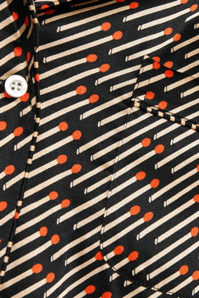 Shop Stella Mccartney Poppy Snoozing Printed Stretch Silk-satin Pajama Set In Black