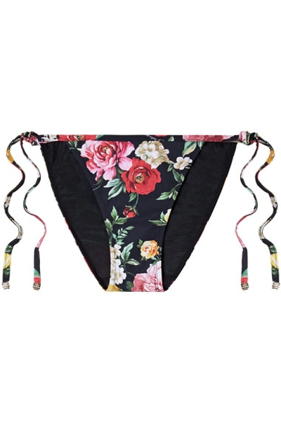 Shop Dolce & Gabbana Floral-print Bikini Briefs In Black