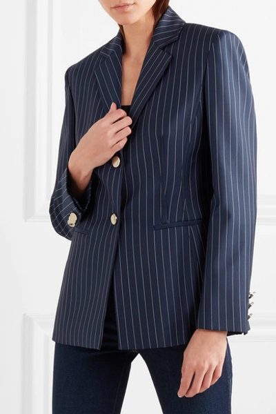 Shop Versace Striped Wool-twill Blazer In Navy