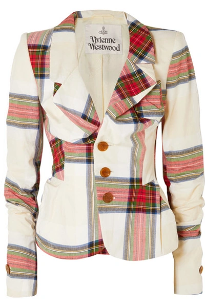 Shop Vivienne Westwood Tartan Cotton Blazer In White