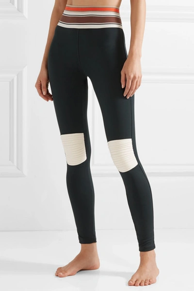 Shop Olympia Activewear Moto Striped Stretch Leggings In Black