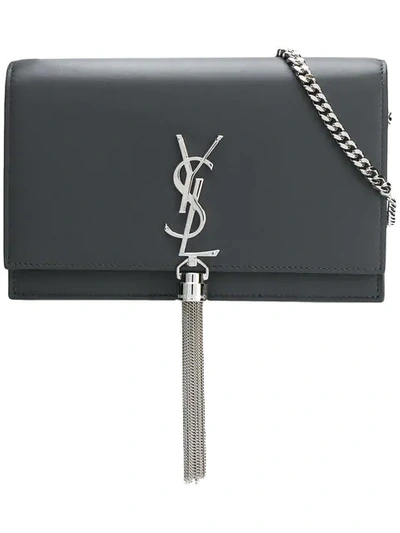 Shop Saint Laurent Kate Tassel Cross Body Bag In Grey