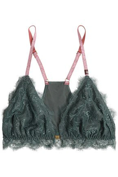 Shop Love Stories Woman Corded Lace And Stretch-jersey Soft-cup Triangle Bra Emerald