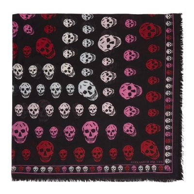 Shop Alexander Mcqueen Black And Pink Skull Scarf In 1074 Blk/rd