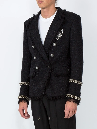 Shop Balmain Chain Detail Tweed Blazer