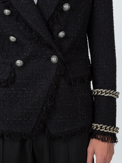Shop Balmain Chain Detail Tweed Blazer