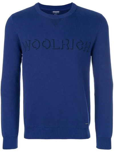 Shop Woolrich Logo Intarsia-knit Sweater - Blue