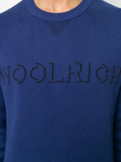 Shop Woolrich Logo Intarsia-knit Sweater - Blue