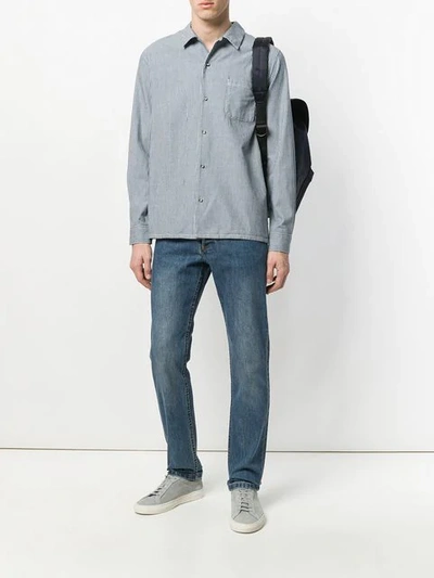 Shop Apc Luca Striped Denim Shirt In Indigo