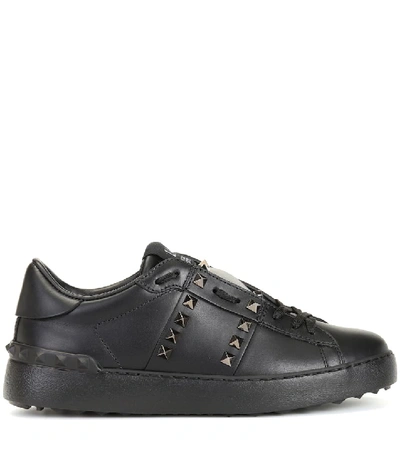 Shop Valentino Rockstud Untitled Noir Leather Sneakers In Black