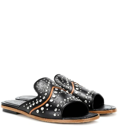 Shop Tod's Embellished Leather Sandals In Black