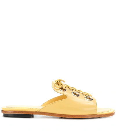 Shop Tod's Leather Sandals In Yellow