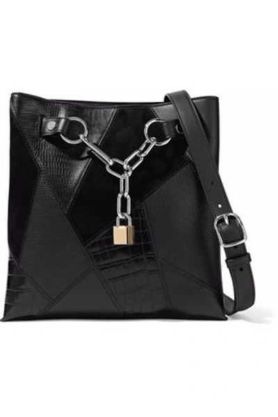 Shop Alexander Wang Woman Paneled Chain-embellished Suede, Croc-effect And Textured-leather Tote Black
