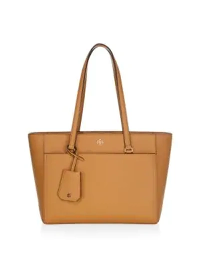 Shop Tory Burch Small Robinson Leather Tote In Tan