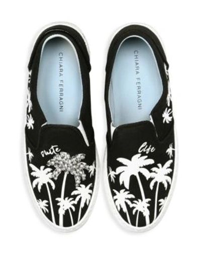 Shop Chiara Ferragni Slip-on Palm Tree Canvas Sneakers In Black White