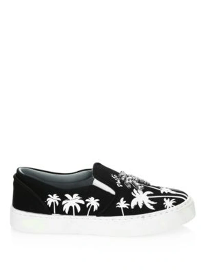 Shop Chiara Ferragni Slip-on Palm Tree Canvas Sneakers In Black White