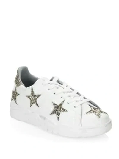 Shop Chiara Ferragni Star Leather Low-top Sneaker In White Gold